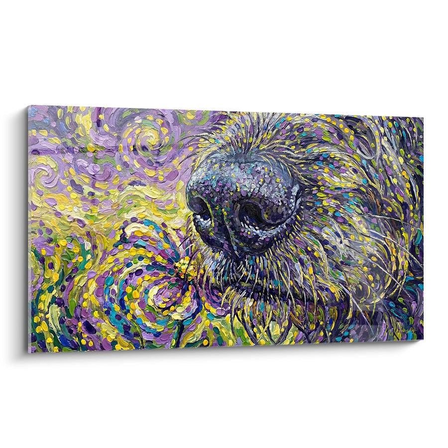 Tableau Portrait Canin Tourbillonnant aux Tons Violets et Dorés - Regard Profond - Edition Irish Wolfhound