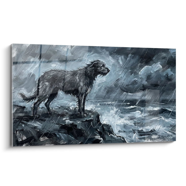 Gemälde Heroischer Hund im Sturm in Grauschattierungen - Majestätischer Sturm - Edition Irish Wolfhound