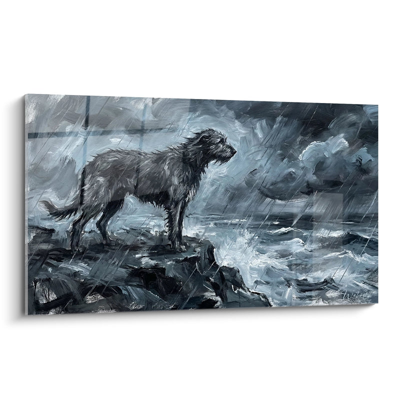 Tableau Chien Héroïque Sous l'Orage en Nuances de Gris - Tempête Majestueuse - Edition Irish Wolfhound