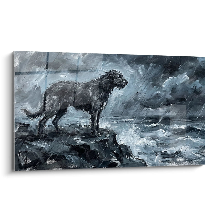 Tableau Chien Héroïque Sous l'Orage en Nuances de Gris - Tempête Majestueuse - Edition Irish Wolfhound
