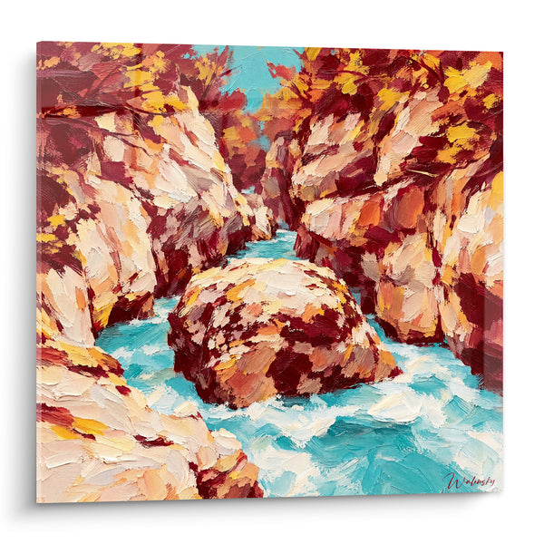 Tableau Gorge rocheuse turquoise et ocre au rocher - Souffle des gorges - Edition Isonzo Italie