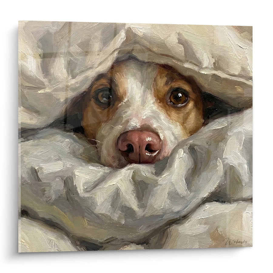 Gemälde Jack Russell Terrier unter Decke gekuschelt - Zärtliche Träume - Ausgabe Jack Russell Terrier