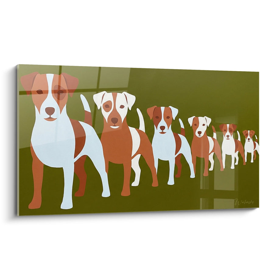 Tableau File de Chiens Stylisés aux Tons Bruns et Blancs - Perspective Géométrique - Edition Jack Russel Terrier
