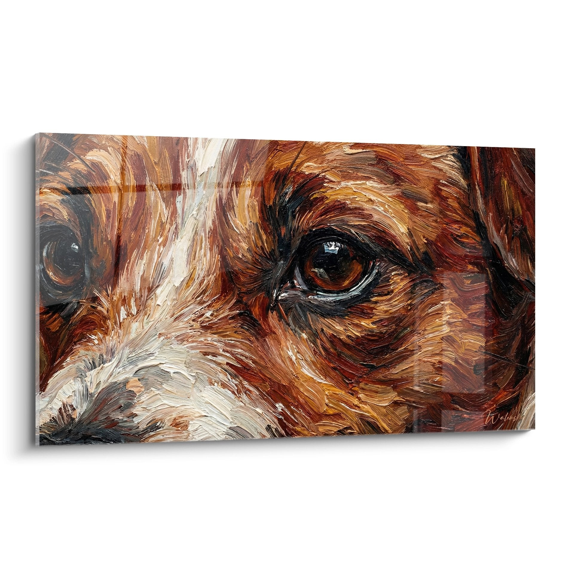 Portrait expressif de Jack Russel Terrier aux tons cuivres et roux, technique picturale visible, regard intense