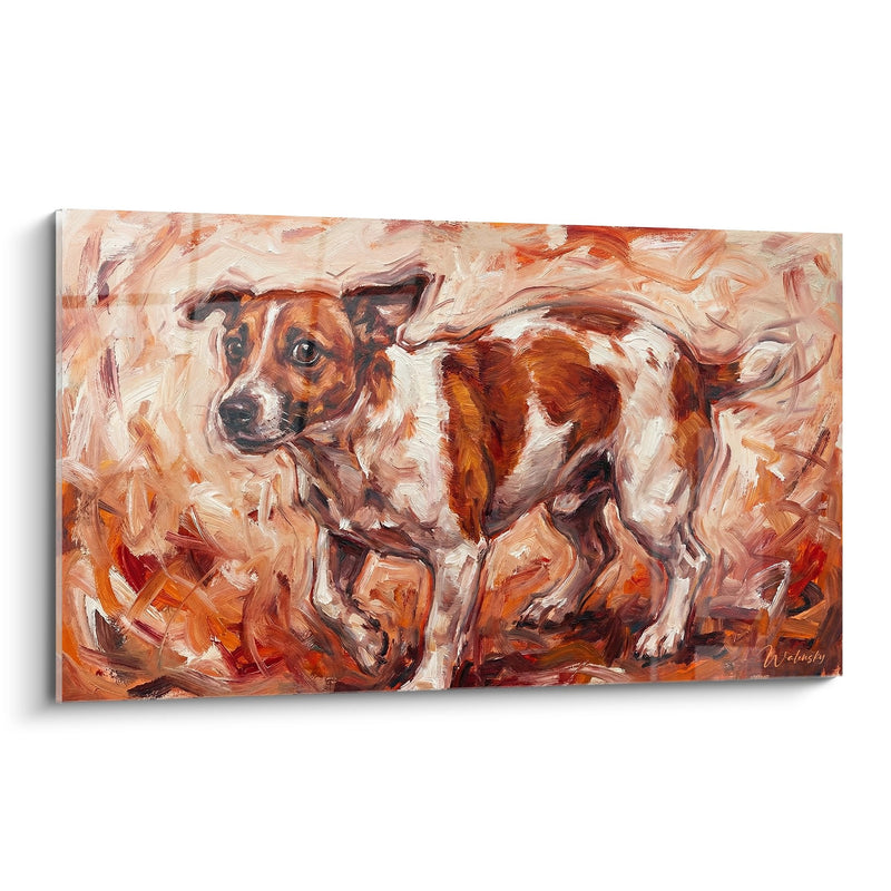 Quadro Cane Rosso e Bianco con Tonalità Calde - Ritratto Espressivo - Edizione Jack Russel Terrier