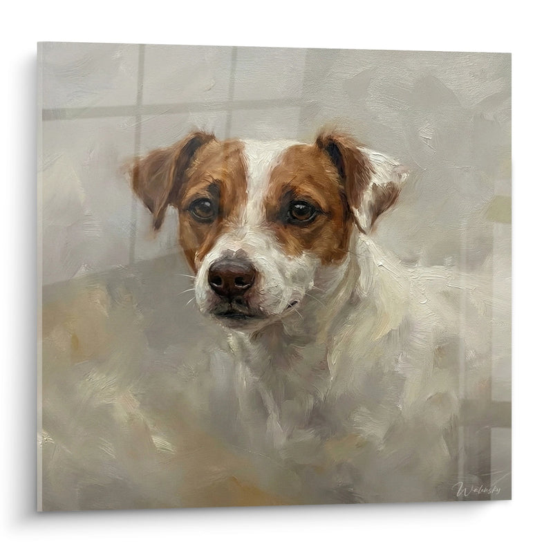 Dog Portrait Painting with Tender Eyes - Complicit Gaze - Jack Russell Terrier Edition