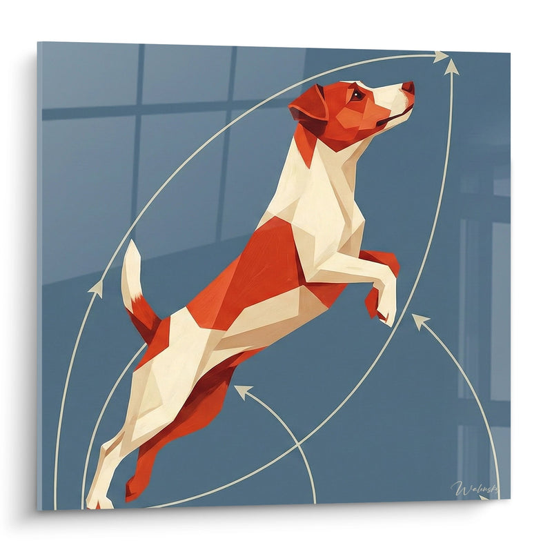 Jack Russell Terrier Mid-Jump Geometric Painting - Artistic Momentum - Jack Russell Terrier Edition