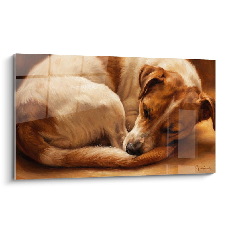 Gemälde Jack Russell Terrier Schlafend in Goldtönen - Hundeseligkeit - Ausgabe Jack Russell Terrier