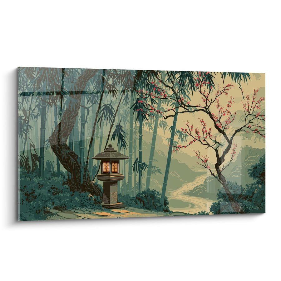 Tableau Jardin Japonais avec Lanterne Traditionnelle et Bambous - Sérénité Orientale - Edition Lanterne