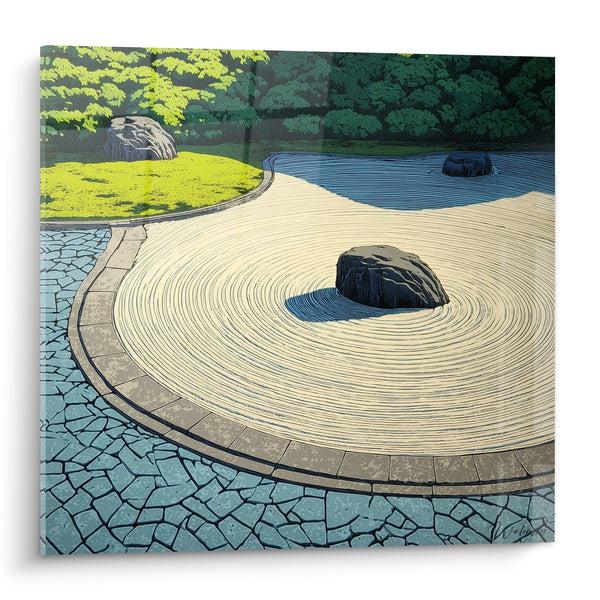Gemälde Zen-Garten mit geometrischen Mustern aus Sand und Steinen - Mineralische Serenität - Sandausgabe