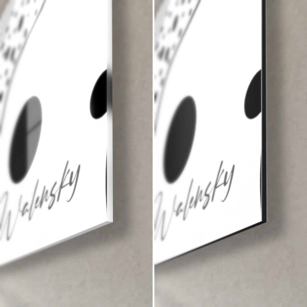 Cuadro de guitarra punteada en blanco y negro, esquina inferior derecha: cristal brillante con reflejos, Dibond mate, canto de 3 mm