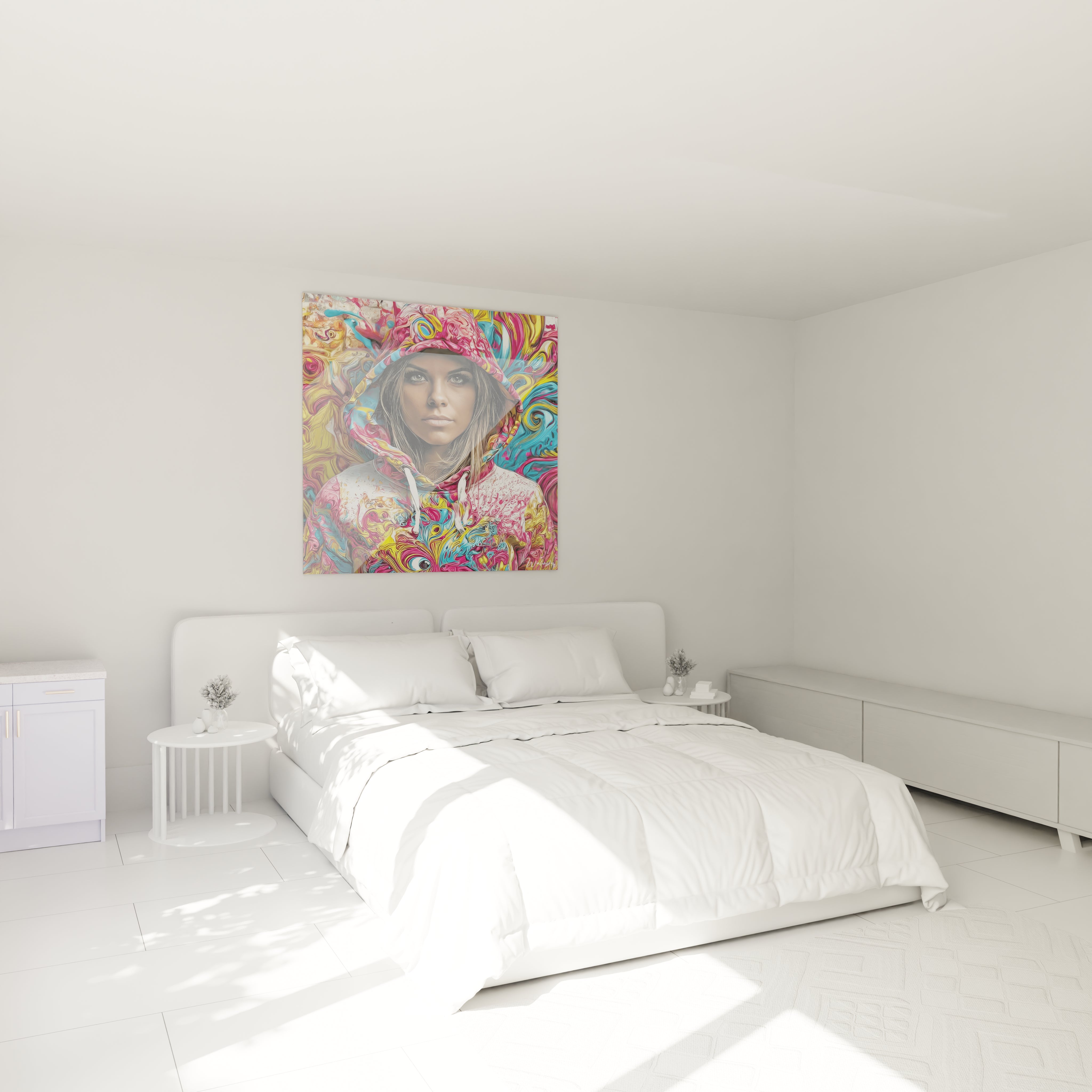 Tableau jeune femme art fluide de Walensky décorant une chambre lumineuse et moderne