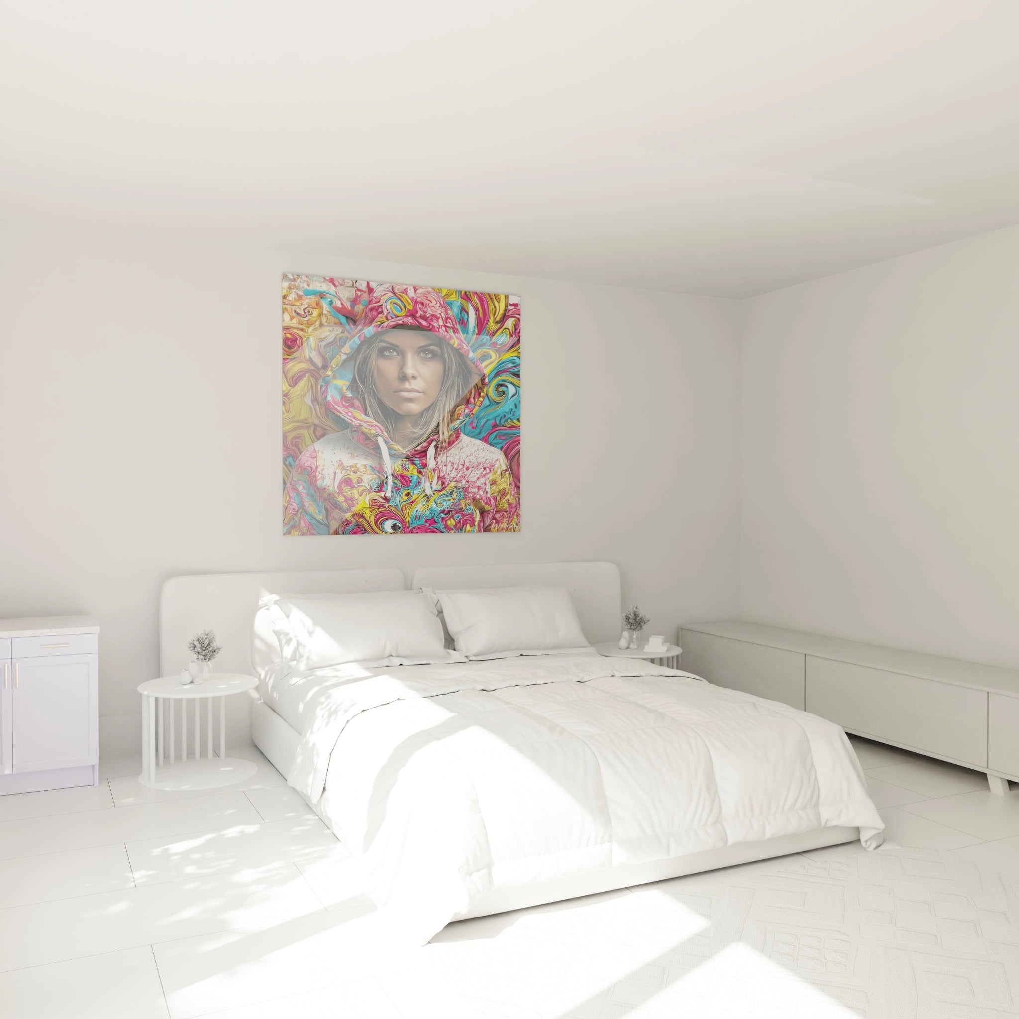 Tableau jeune femme art fluide de Walensky décorant une chambre lumineuse et moderne