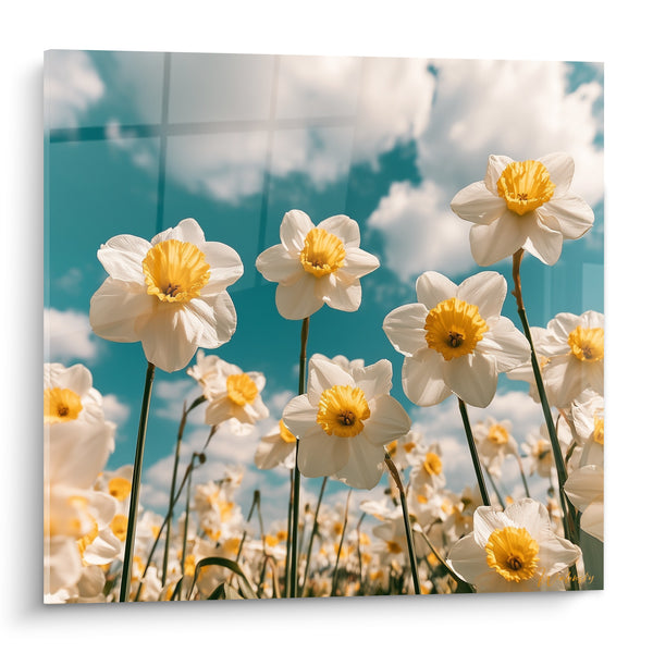 Tableau Jonquilles blanches sous ciel bleu turquoise - Élan printanier - Edition Jonquille