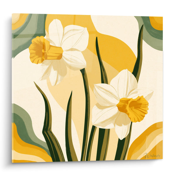 Tableau Jonquilles blanches aux corolles dorées - Éveil printanier - Edition Jonquille