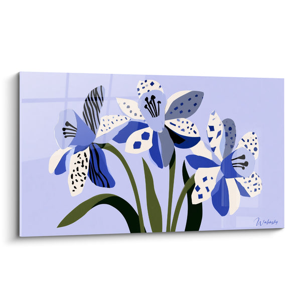 Tableau Jonquilles bleues aux motifs graphiques - Bouquet imaginaire - Edition Jonquille
