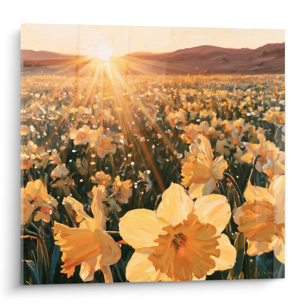 Tableau Champ jaune et orangé sous rayons éclatants - Collines mauves lointaines - Edition Jonquille