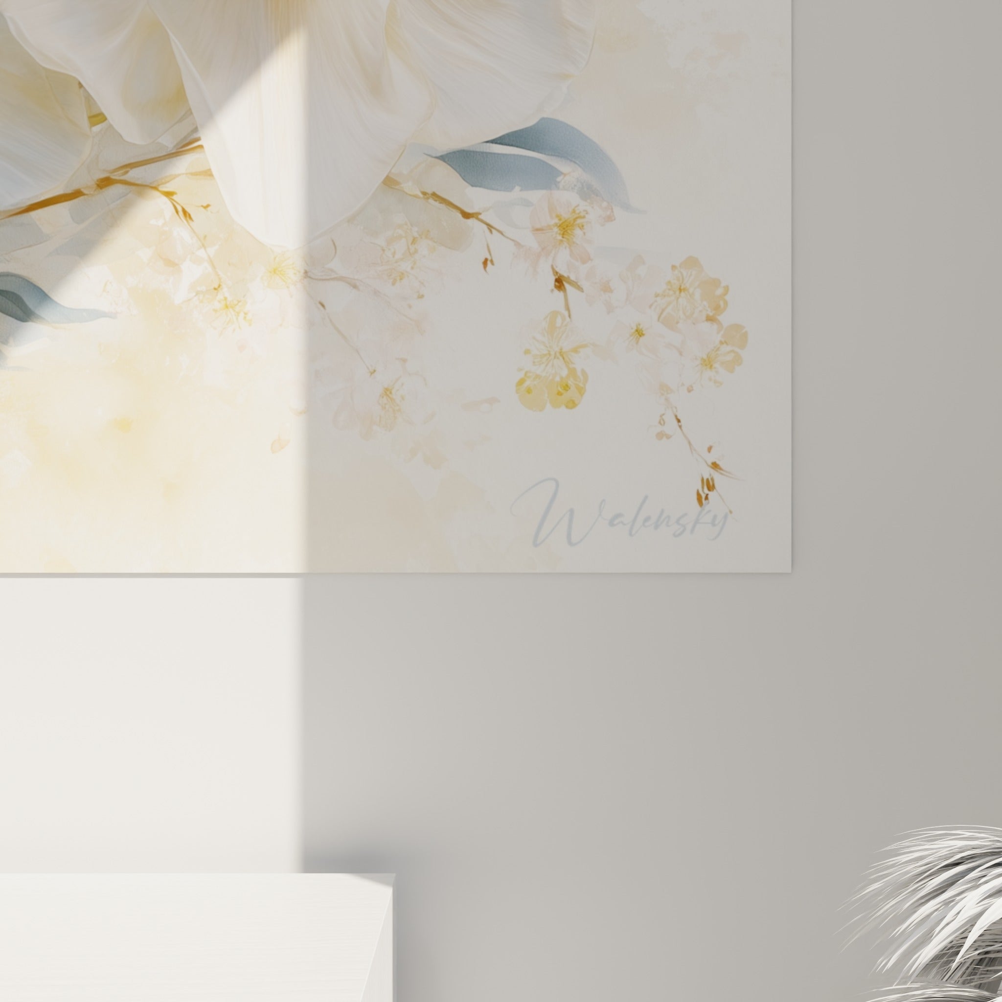 Détail des pétales de jonquille où le blanc nacré rencontre les touches orangées et bleu pastel