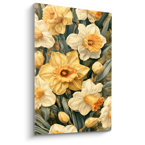 Tableau Jonquilles jaunes et blanches aux trompettes veinées - Boutons serrés fermés - Edition Jonquille