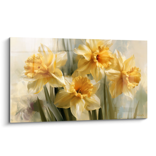 Tableau Jonquilles jaunes et crème aux larges corolles ouvertes - Cinq fleurs groupées - Edition Jonquille