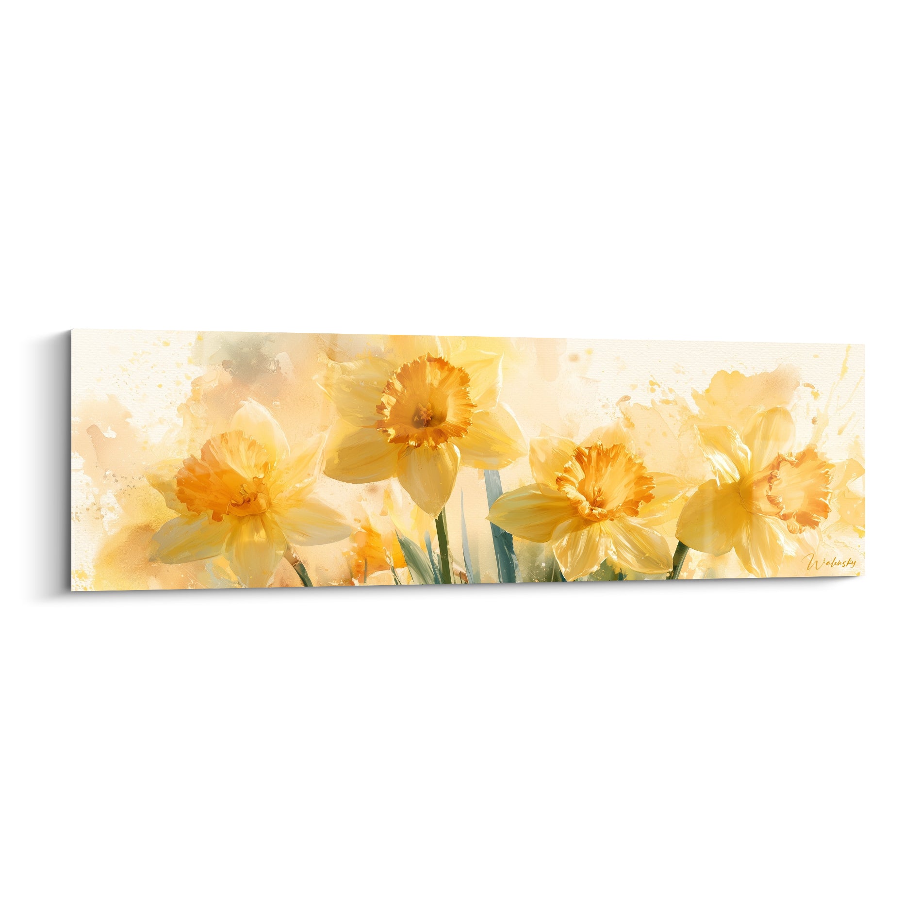 Jonquilles jaune pâle et orangé en aquarelle, pétales ouverts sur fond crème lumineux