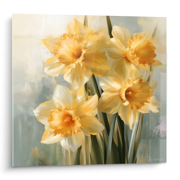 Tableau Jonquilles jaunes et orangées aux pétales veloutés - Réveil du printemps - Edition Jonquille