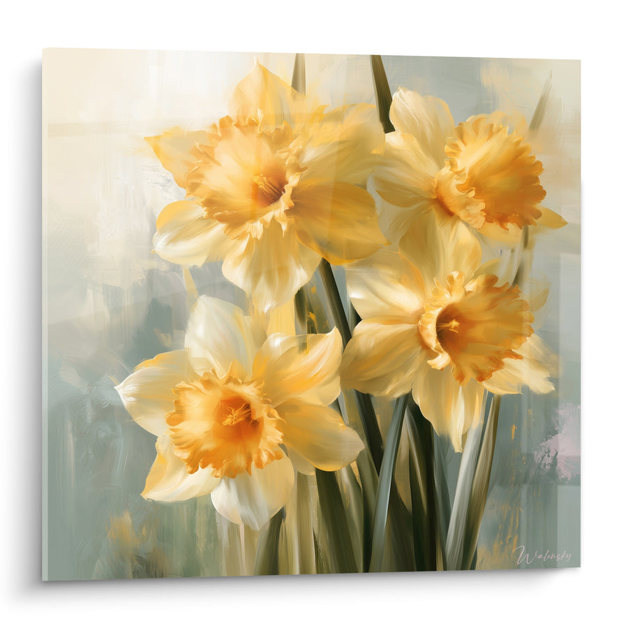 Tableau Jonquilles jaunes et orangées aux pétales veloutés - Réveil du printemps - Edition Jonquille