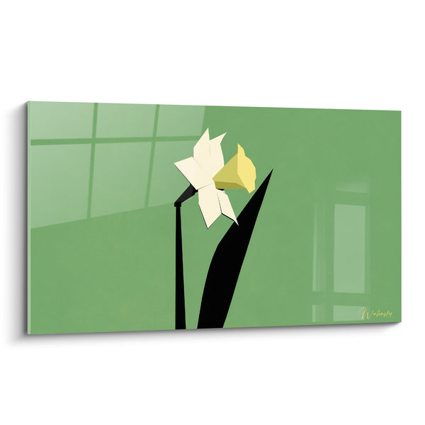 Tableau Jonquille blanche et jaune aux feuilles noires anguleuses - Style origami graphique - Edition Jonquille