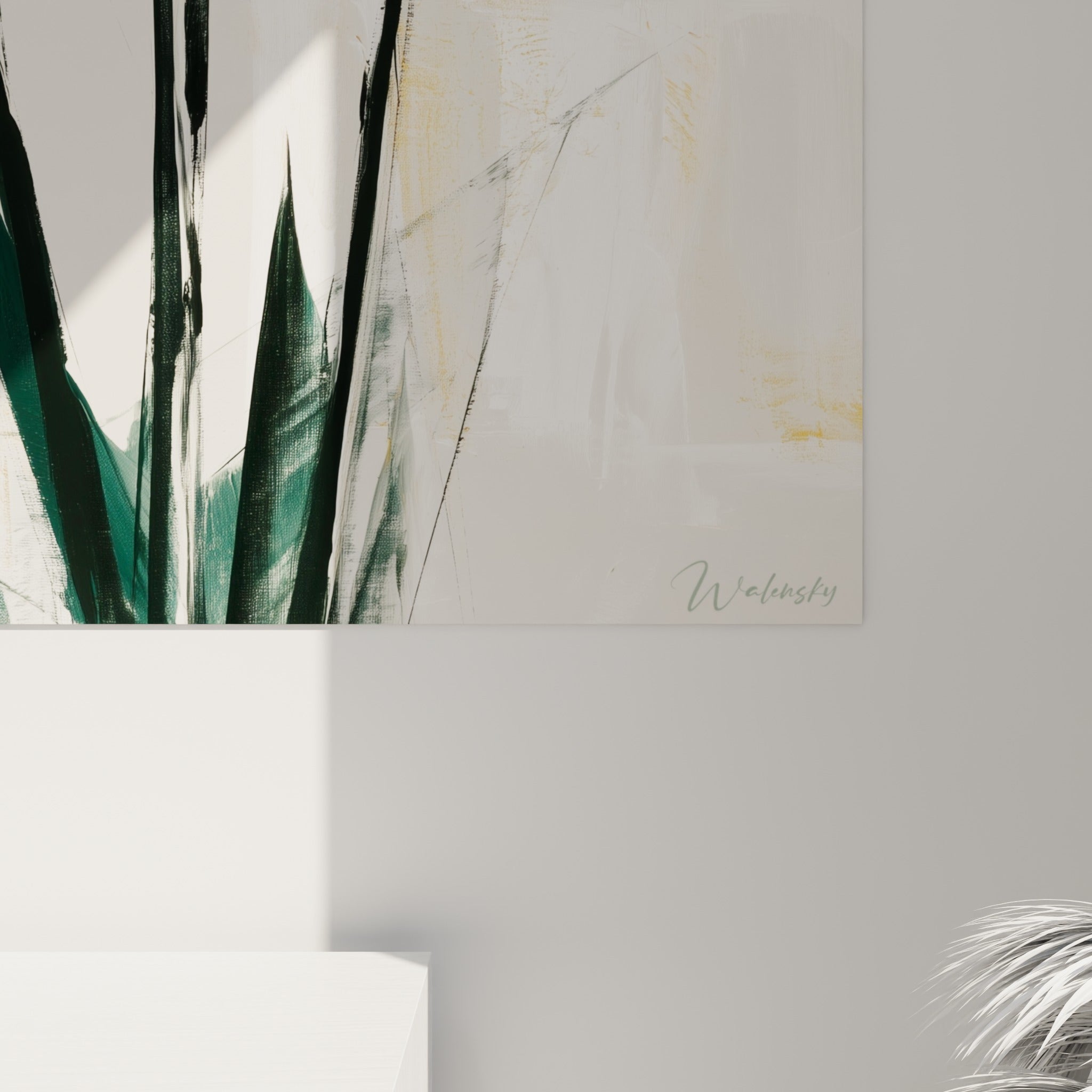 Empâtements jaunes et coulures vert sombre visibles sur la toile de ce tableau jonquille en gros plan