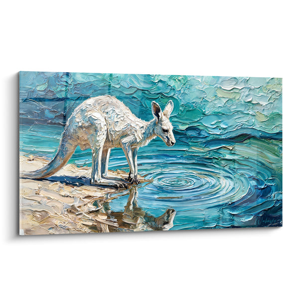 Tableau Kangourou blanc au point d'eau turquoise - Miroir d'eau - Edition Kangourou