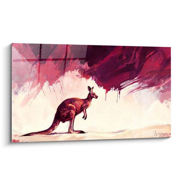 Tableau Kangourou silhouette bordeaux et crème - Veille du crépuscule - Edition Kangourou