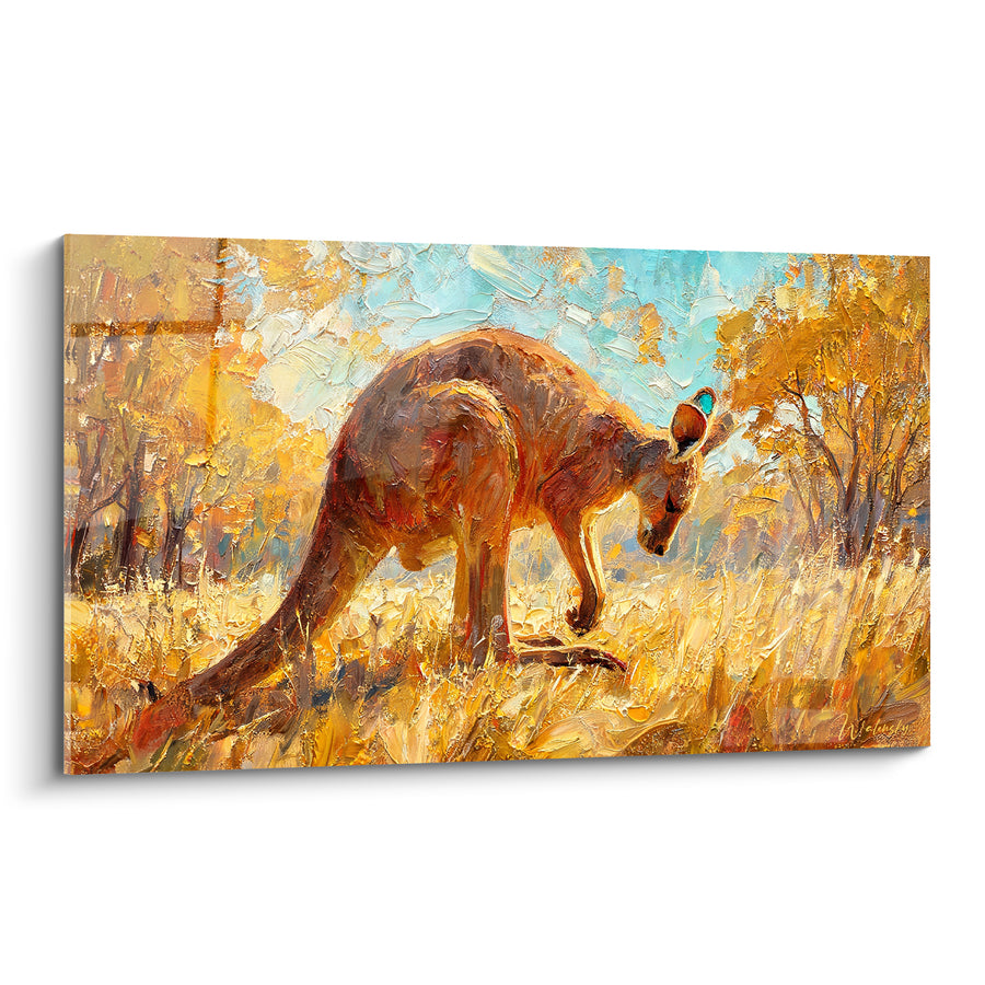 Tableau Kangourou brun et doré dans la savane - Chaleur de la savane - Edition Kangourou