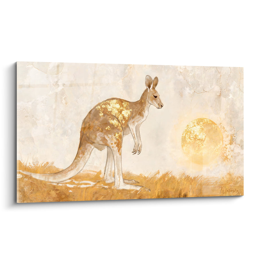 Tableau Kangourou doré face au soleil - Lever sur la savane - Edition Kangourou