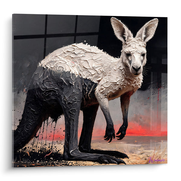 Tableau Kangourou en empâtements blancs et anthracite - Veille au crépuscule - Edition Kangourou