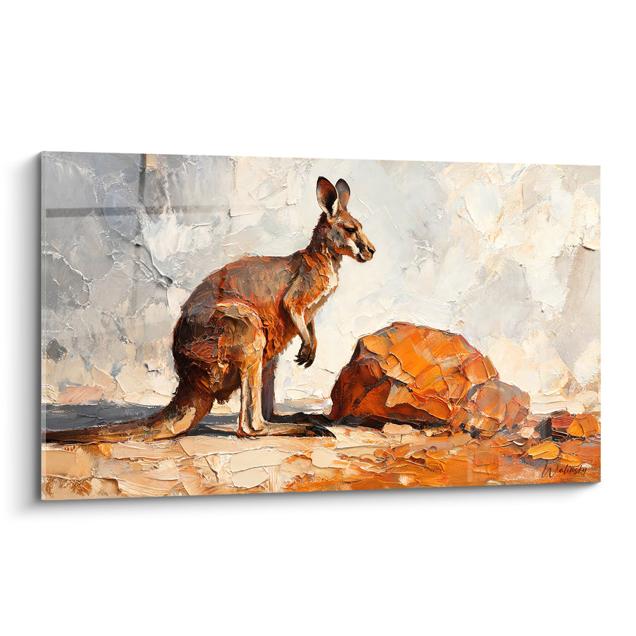 Tableau Kangourou fauve près d'un rocher ocre - Veille du désert - Edition Kangourou