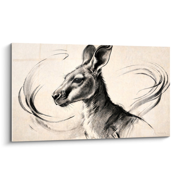Tableau Kangourou fusain beige et noir tourbillons - Souffle du dessin - Edition Kangourou