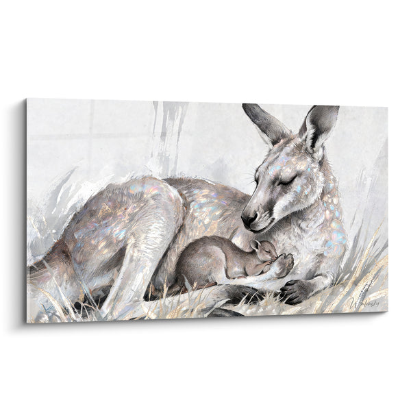 Tableau Kangourou gris et blanc aux reflets irisés - Sommeil du petit - Edition Kangourou