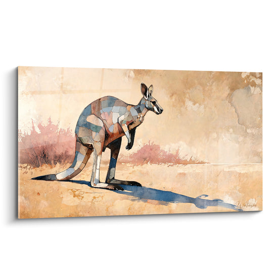 Tableau Kangourou mosaïque ocre et bleu marine - Silence du bush - Edition Kangourou