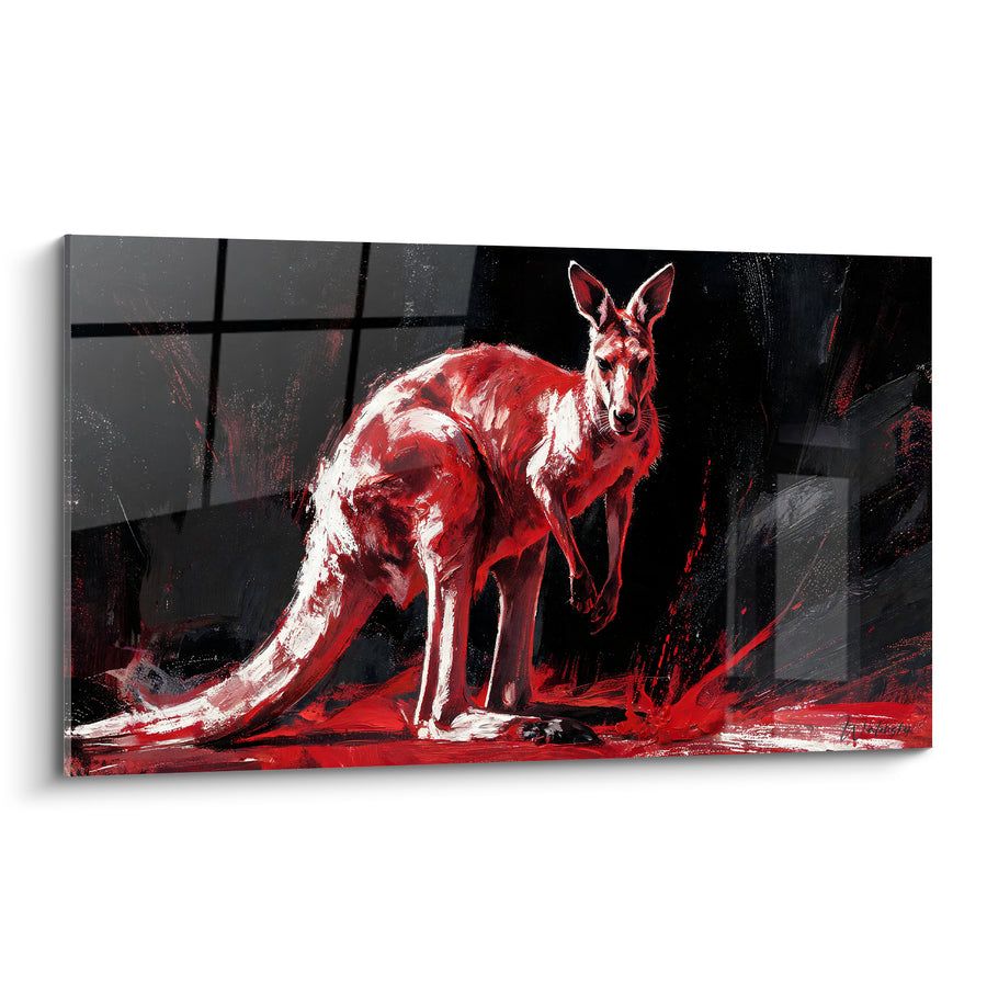 Tableau Kangourou rouge et noir en mouvement - Alerte nocturne - Edition Kangourou