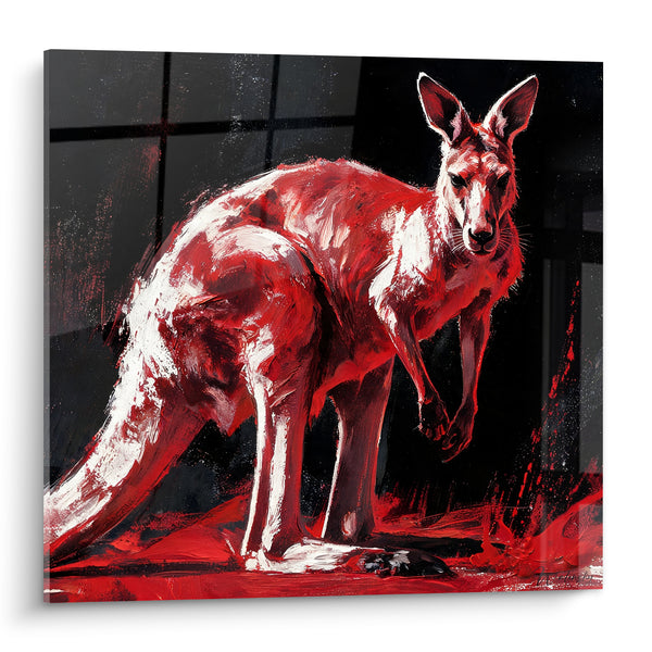 Tableau Kangourou rouge et noir à la posture vigilante - Vigilance nocturne - Edition Kangourou