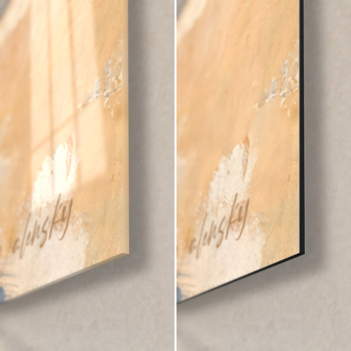 Wall art kangaroo mosaic, bottom right corner: glossy acrylic glass and matte Dibond aluminium, Walensky signature, 3 mm edge