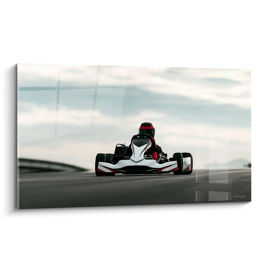 Tableau Kart blanc et noir sous ciel nuageux - Horizon nuageux flou - Edition Karting