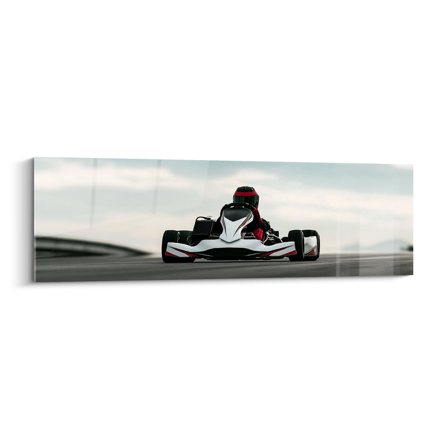 Tableau Kart blanc et rouge sous ciel nuageux - Piste asphaltée large - Edition Karting