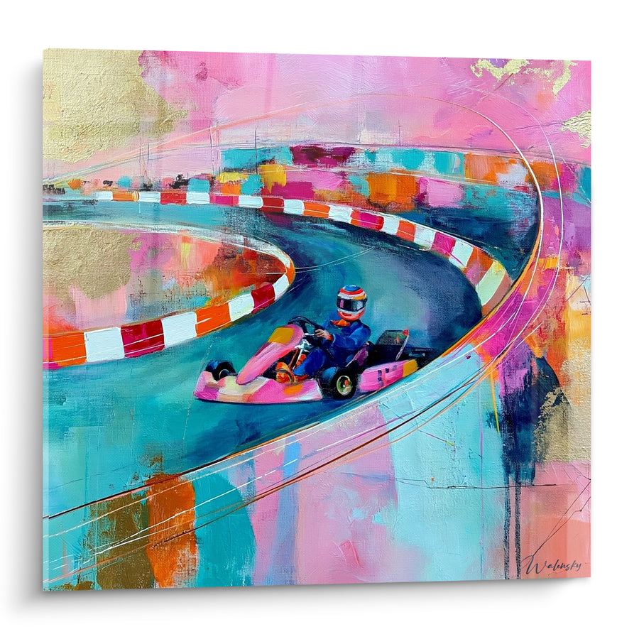 Tableau Kart rose sur virage turquoise - Virage à pleine vitesse - Edition Karting