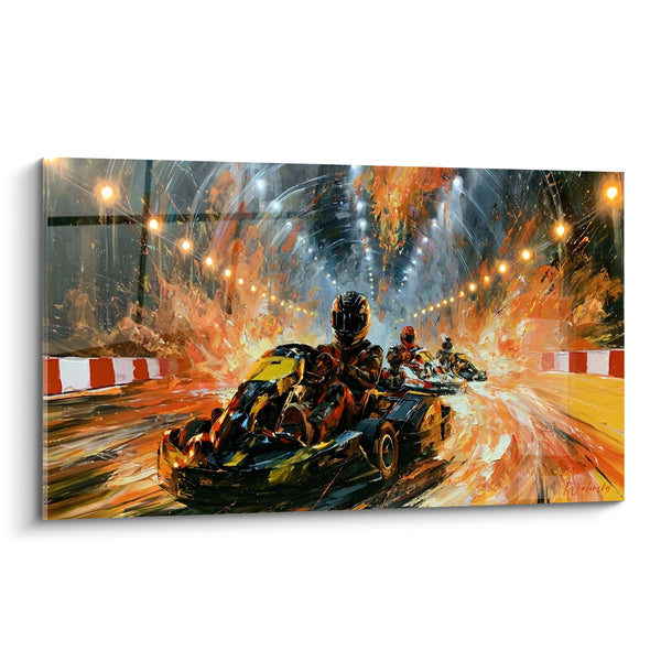 Tableau Karts sur piste orange et noire - Duel en piste - Edition Karting