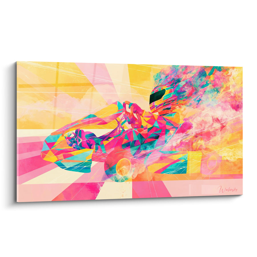 Tableau Kart géométrique rose et jaune vif - Vitesse éclatante - Edition Karting
