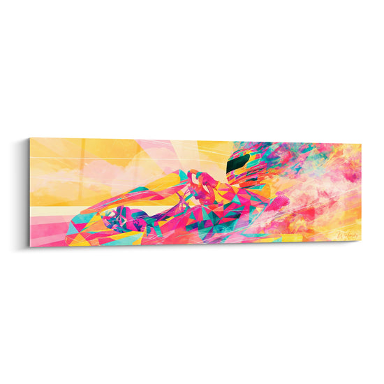 Tableau Pilote rose et jaune en pleine vitesse - Ligne droite lancée - Edition Karting