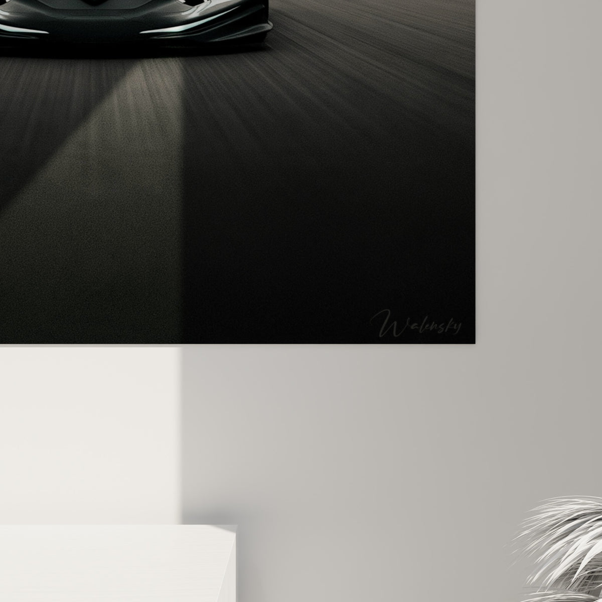 Détail des reflets gris métallisé et du grain sombre sur la carrosserie du kart accroché