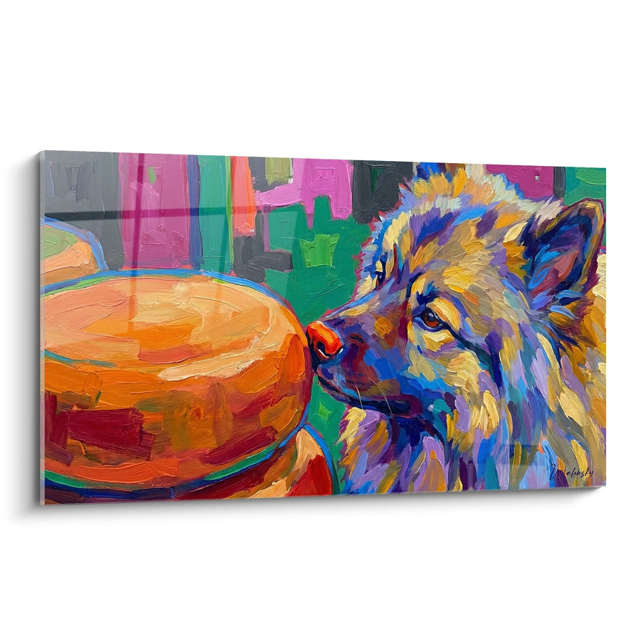 Tableau Keeshond Multicolore avec Gamelle Orange - Festin Artistique - Edition Keeshond