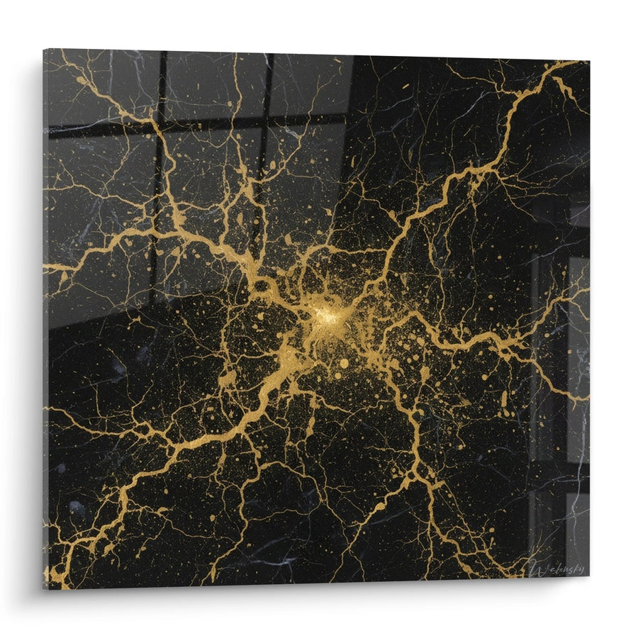 Tableau Fissures Dorées sur Fond Noir - Résilience Lumineuse - Edition Kintsugi